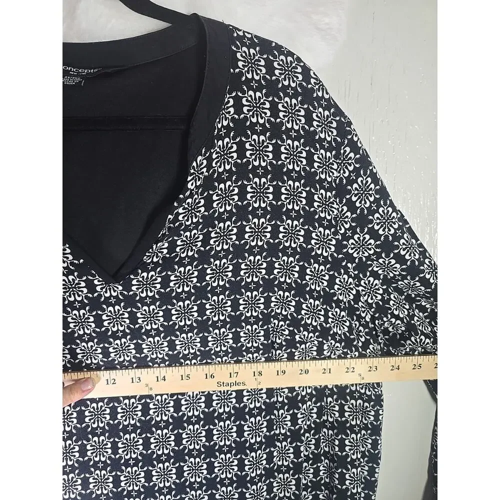 Concepts Shift Dress Womens 4X Plus Black White Geometric Print 3/4 Sleeve Boho - Picture 5 of 7